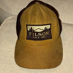 Filson Men's Logger Mesh Trucker Scenic Mountain Patch Dark Tan 11030237
